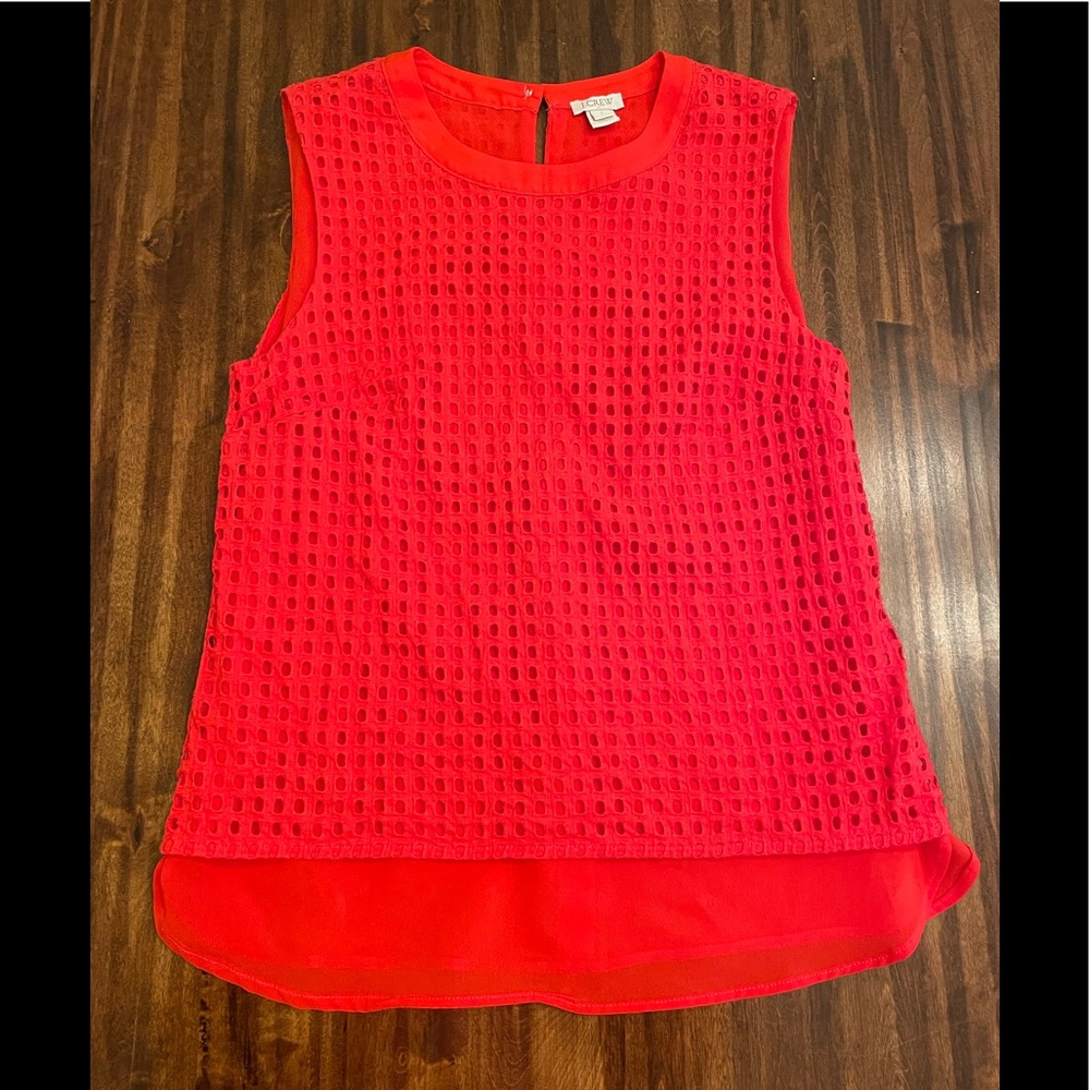 J Crew Factory Red Eyelet Lace Tank Shirt